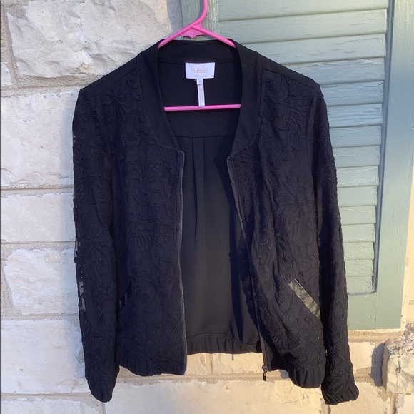 Laundry by Shelli Segal lace black bomber jacket - Picture 1 of 3